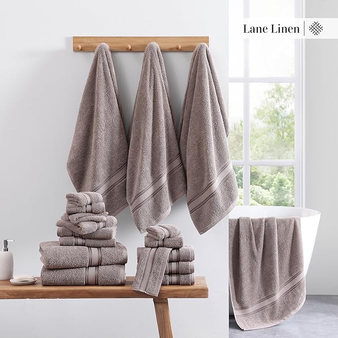 LANE LINEN Luxury Bath Towels Set - 3 Piece 100% Cotton Bathroom Towels, Quick Dry, Extra Aborbent, 1 Hand Towel, 1 Wash Cloths, 1 Bath Towel: Platinum