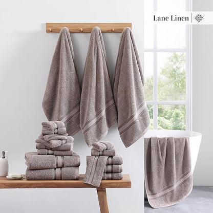 LANE LINEN Luxury Bath Towels Set - 3 Piece 100% Cotton Bathroom Towels, Quick Dry, Extra Aborbent, 1 Hand Towel, 1 Wash Cloths, 1 Bath Towel: Platinum