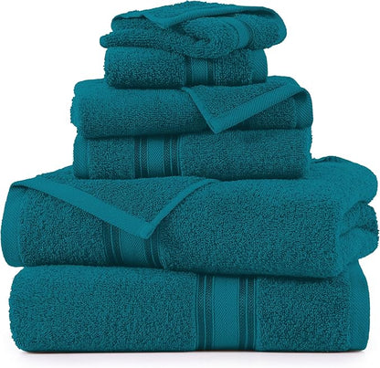 LANE LINEN Luxury 6-Piece Bath Towel Set - 100% Cotton, Quick-Dry, Super Absorbent, Zero Twist - Includes 2 Bath Towels, 2 Hand Towels, 2 Washcloths - Sea Port