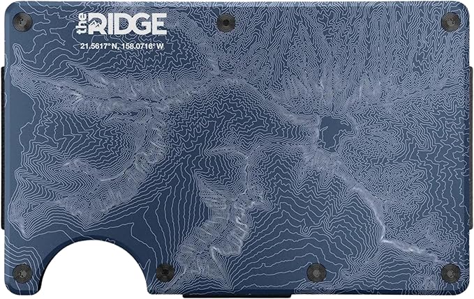 The Ridge Wallet - Slim Minimalist Compact Wallet and Card Holder| RFID Protected Front Pocket Wallets | Integrated Cash Strap | North Shore - Topographic