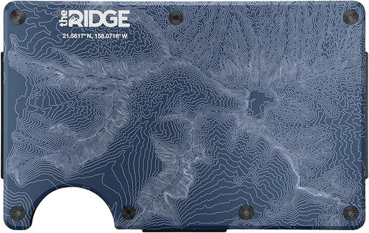 The Ridge Wallet - Slim Minimalist Compact Wallet and Card Holder| RFID Protected Front Pocket Wallets | Integrated Cash Strap | North Shore - Topographic
