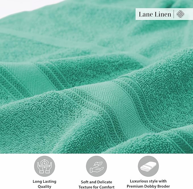 LANE LINEN 100% Cotton Bath Towels 4 Pack (30"x60") - Zero Twist, Mercerized Cotton Large Towel Set for Bathroom - Quick Dry, Soft & Absorbent Bath Towel Sets - Oeko Tex Certified, Pre Shrunk- Teal