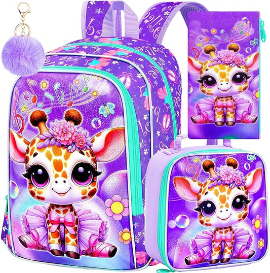 WZLVO 3PCS Kids Backpack for Girls, Unicorn Dinosaur Animal Prechool Elementary Kindergarten School Bookbag with Lunch Box