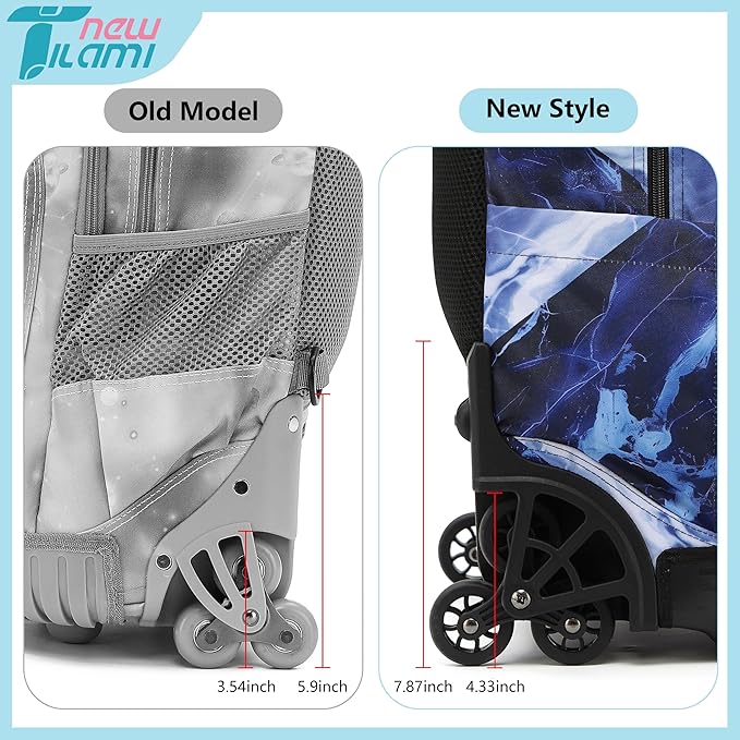 NEW TILAMI 18 Inch Rolling Backpack with Wheels for Girls Boys Kids Laptop Backpack School Travel, Purple Lightning