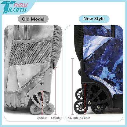 NEW TILAMI 18 Inch Rolling Backpack with Wheels for Girls Boys Kids Laptop Backpack School Travel, Purple Lightning