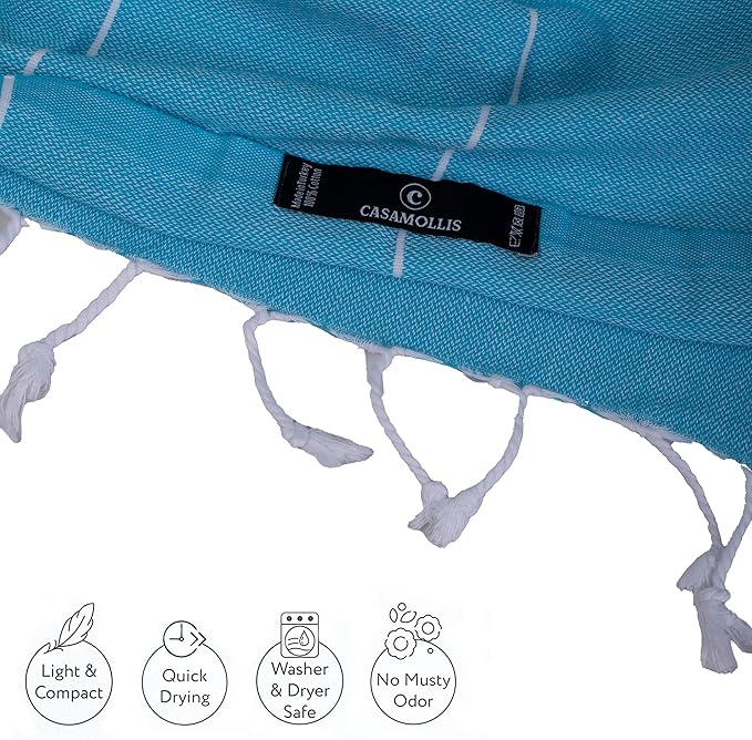 Turkish Beach Towel with Travel Bag 39 x 71 Quick Dry Sand Free Lightweight Large Oversized Beach Towel Turkish Towels Light Beach Towel Travel Towels (Turquoise)