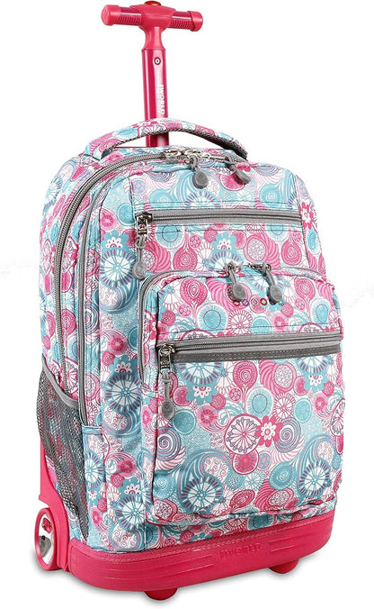 J World Sundance Laptop Rolling Backpack for Girls Boys. Roller Bookbag with Wheels, Blue Raspberry