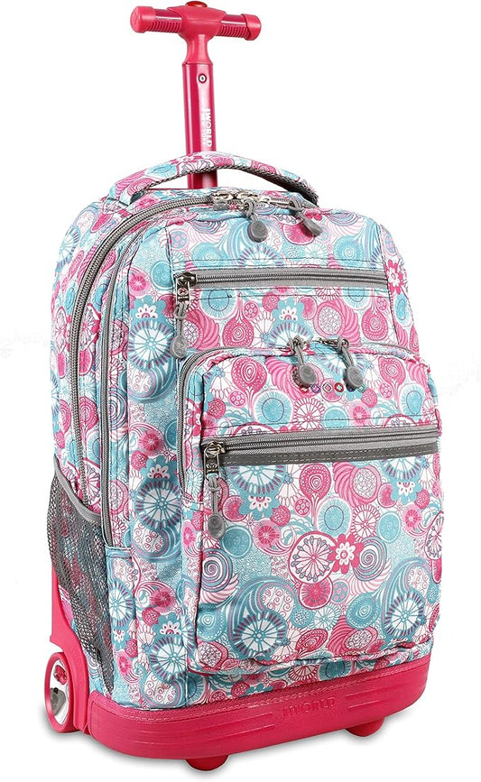 J World Sundance Laptop Rolling Backpack for Girls Boys. Roller Bookbag with Wheels, Blue Raspberry