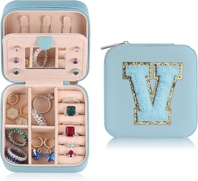 Parima Blue Jewelry Box - Travel Organizer for Women's Necklaces, Earrings, Rings & More