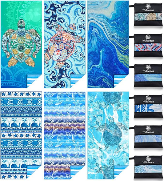 6 Pack Microfiber Lightweight Beach Towel Sand Free Quick Dry Absorbent Thin Compact Towels for Swimming Pool Camping Beach Accessories Large Easy Pack Travel Things for Vacation Essentials Gift