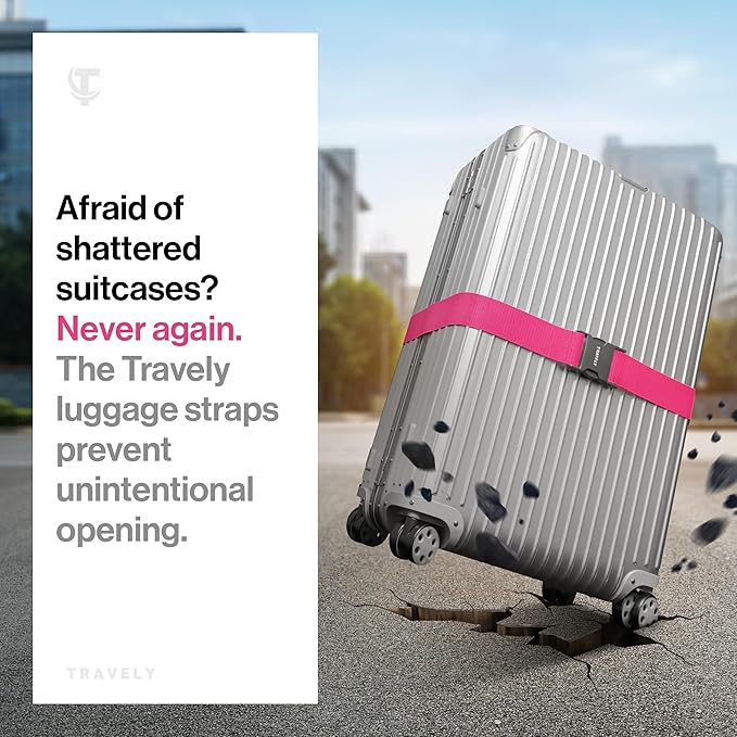 TRAVELY Luggage Straps - Particularly conspicuous & Secure - Incl. 4 Name Tags - Luggage Strap Ideal crosswise - [Set of 4]