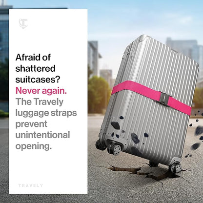 TRAVELY Luggage Straps - Particularly conspicuous & Secure - Incl. 4 Name Tags - Luggage Strap Ideal crosswise - [Set of 4]