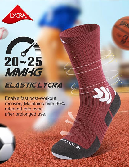 Men's Compression Running Socks: Coolmax Athletic Crew Socks Moisture Wicking Anti-Blister Cushion for Hiking 3 Pairs