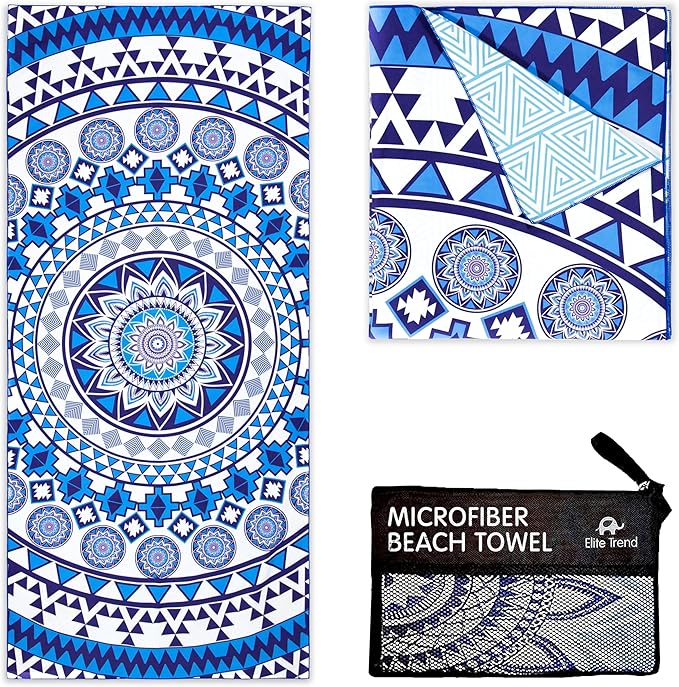 Elite Trend Microfiber Beach Towel for Adults with Bag - Extra Large 78x35 inch Lightweight Sand Free Quick Dry Towel for Travel, Swimming, Yoga, Camping (Blue Angel)