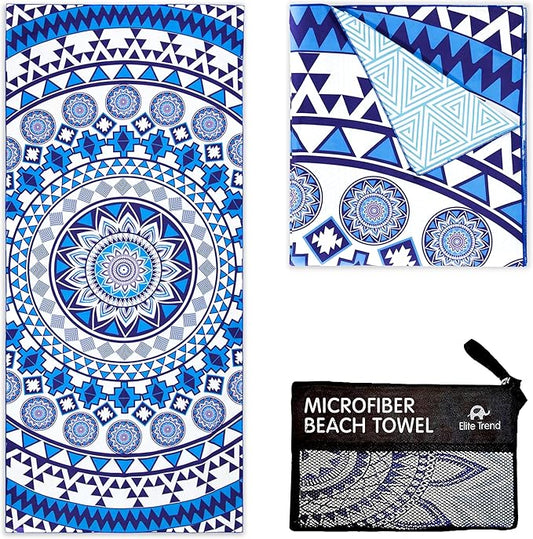 Elite Trend Microfiber Beach Towel for Adults with Bag - Extra Large 78x35 inch Lightweight Sand Free Quick Dry Towel for Travel, Swimming, Yoga, Camping (Blue Angel)