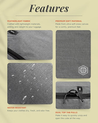 Compression Packing Cubes for Travel by TRIPPED – 6-Piece Premium Set with Laundry & Shoe Bag, Space Saving Travel Organizer Bags for Suitcase & Carry-On Luggage (Grey)