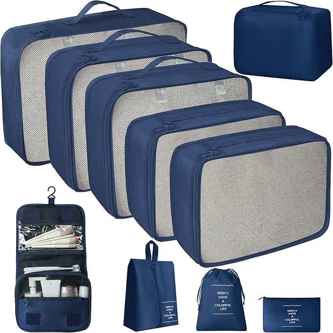 10 Pcs Set Packing Cubes - Travel Packing Organizers, Expandable Suitcase Organizer, Luggage Organizer Bags