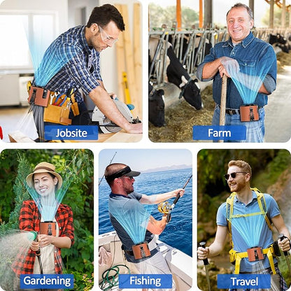 Portable Mini Waist Fan, Personal Waist Clip On With Max 20H Working Time, 5 Speeds 11000RPM Strong Airflow, Rechargeable Hands-free Wearable Belt Fan for Outdoor Jobsite Camping Traveling Fishing