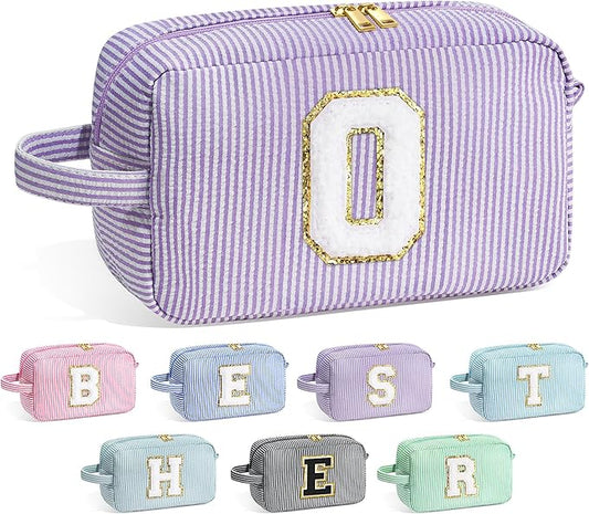 YOOLIFE Birthday Gifts for 4 5 6 7 8 9 10 11 12 13 14 15 16 Year Old Girl Gifts, Purple Gifts for Women Teen Girls Kids Her Daughter, Monogram Initial Girls Makeup Bag, Letter O