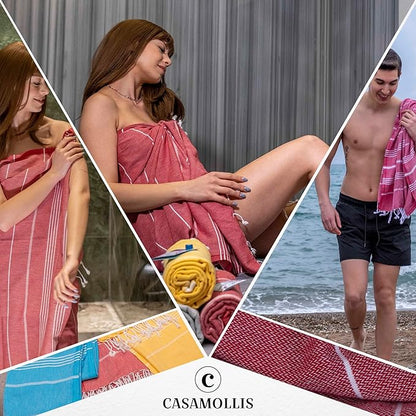 Turkish Beach Towel with Travel Bag 39 x 71 Quick Dry Sand Free Lightweight Large Oversized Beach Towel Turkish Towels Light Beach Towel Travel Towels (Red)