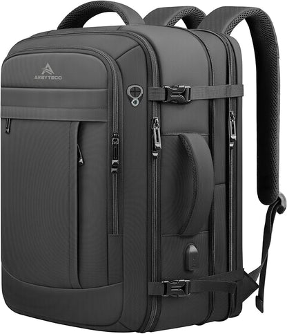 Travel Backpack, 50L Expandable Extra Large Laptop Backpack, Carry On Backpack Water Resistant Business Suitcase Daypack Bag Fits 17 Inch Laptops, Travel Gifts for Men Women, Black