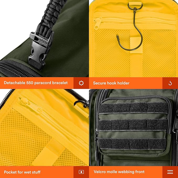 Fitdom Tactical Hanging Toiletry Bag Dopp Kit For Men & Women. Perfect For Travel & Storage for Cosmetic, Clipper, Toothbrush, Shower, Shaving & Grooming Care. Best Overnight Toiletries Organizer Case