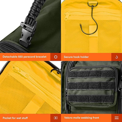 Fitdom Tactical Hanging Toiletry Bag Dopp Kit For Men & Women. Perfect For Travel & Storage for Cosmetic, Clipper, Toothbrush, Shower, Shaving & Grooming Care. Best Overnight Toiletries Organizer Case