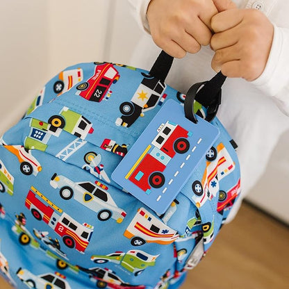 Wildkin Kids Luggage Tags – Set of 2, Durable Bag Tags w/Info Card for Suitcases & Backpacks - Fire Truck