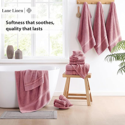 LANE LINEN Premium Bath Towel Set of 18 – 100% Cotton, 6 Bath, 6 Hand Towels & 6 Washcloths, Zero Twist, Ultra Soft & Durable, Quick-Dry, Ideal for Spa, Hotel & Everyday Use – Wishful Mauve
