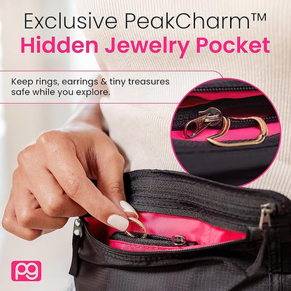 Peak Gear Women’s Money Belt - Hidden Travel Waist Pouch for Women | RFID Blocking, Slim Under-Clothes Passport Holder with PeakCharm Jewelry Pocket + 2 ReturnMe™ Recovery Tags