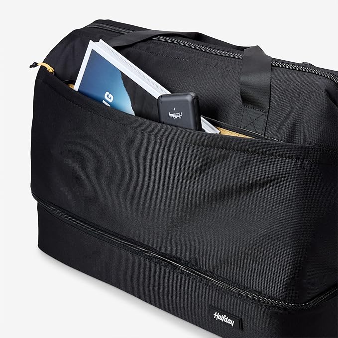 Halfday Double Decker Weekender Bag 40L | Designed for Easy Packing & Storage (Padded Strap, Zippered Bottom Compartment, Interior Mesh Pockets, Trolley Sleeve, Water-Resistant Fabric), Jet