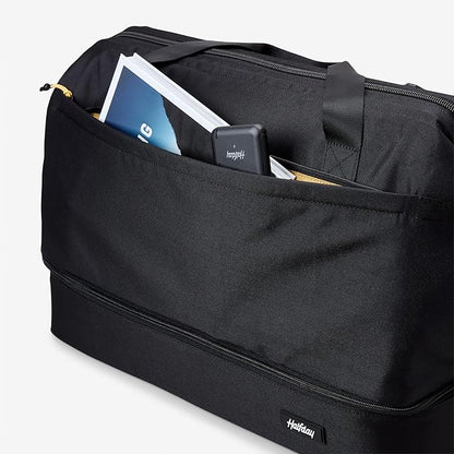 Halfday Double Decker Weekender Bag 40L | Designed for Easy Packing & Storage (Padded Strap, Zippered Bottom Compartment, Interior Mesh Pockets, Trolley Sleeve, Water-Resistant Fabric), Jet