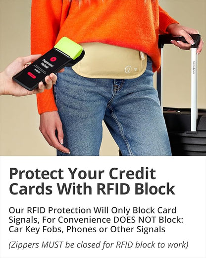 Vantamo Money Belt with RFID For Men & Women, Hidden Passport Holder for Travel, 2 Compartment Travel Fanny Pack for Women Anti Theft