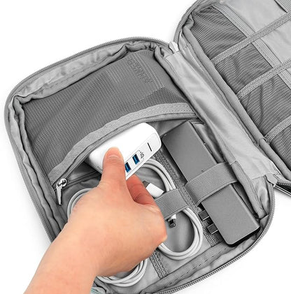 Pavilia Tech Organizer Case - Cable & Charger Storage, Travel Accessories for Men, Gray