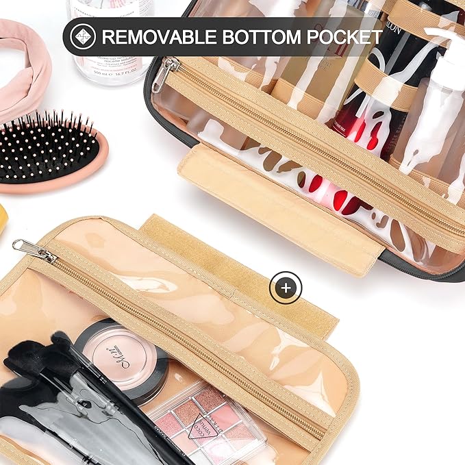 Travel Hanging Toiletry Bag for Women and Men, with 8 Leak Proofing Silicone Bottle Covers, Waterproof Makeup Accessories, Cosmetic Essentials, Cruise Ship Toiletries Bag with Jewelry Organizer, Black