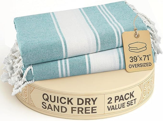 LANE LINEN Beach Towel Oversized, 2 Pack Turkish Beach Towels, Pre-Washed Stylish Womens, Quick Dry Swim, Sand Free Beach Towel, Adult Beach Towels - Hunter Green