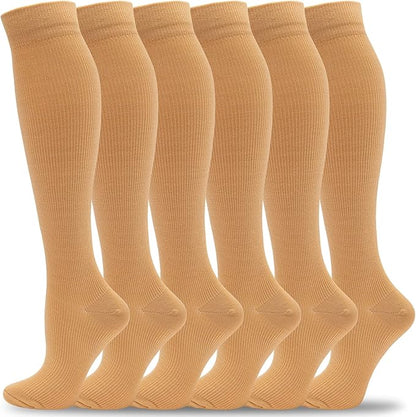 fenglaoda Compression Socks Women Men 6 Pairs, Knee High Best Support Circulation Socks for Running, Travel, Flight, Nurse