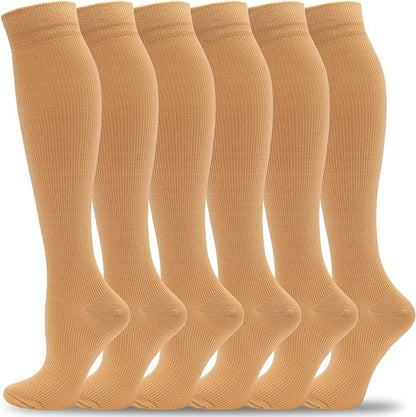 fenglaoda Compression Socks Women Men 6 Pairs, Knee High Best Support Circulation Socks for Running, Travel, Flight, Nurse