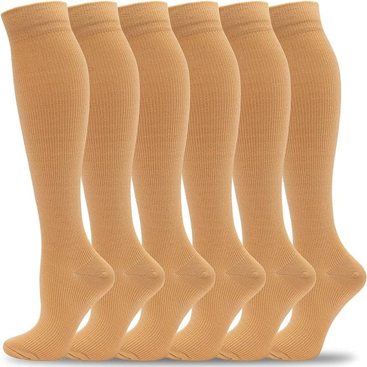 fenglaoda Compression Socks Women Men 6 Pairs, Knee High Best Support Circulation Socks for Running, Travel, Flight, Nurse