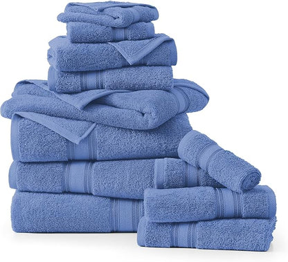 LANE LINEN Premium Bath Towel Set of 12 – 100% Cotton, 4 Bath, 4 Hand Towels & 4 Washcloths, Zero Twist, Ultra Soft, Quick-Dry, Ideal for Spa, Hotel & Everyday Use – Cerulean Blue