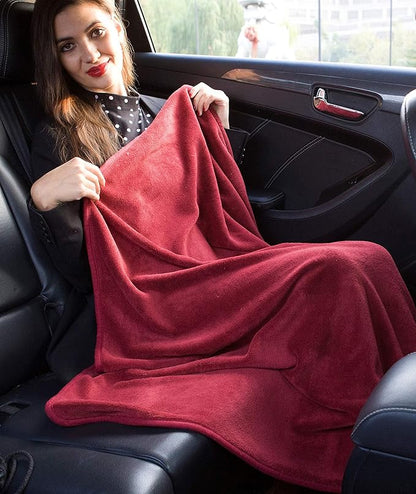 BlueHills Premium Soft Travel Blanket Pillow Airplane Blanket Packed in Soft Bag Pillowcase with Hand Luggage Belt and Backpack Clip Compact Large Long Flights Traveler Essentials Lightweight Red T001