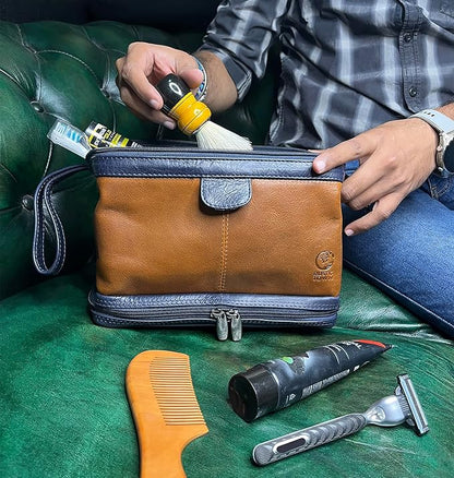 RUSTIC TOWN Leather Toiletry Bag for Men - Travel Gift Shaving Ditty Kit - Bathroom Shower Toiletries Organizer - Cosmetic Makeup Bag for Women