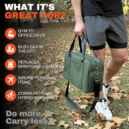 The FTL Lite Mens Gym to Office Bag - 17L Briefcase Gym Bag Hybrid with Shoe Compartment & 16" Laptop Sleeve - Executive Daily Carry & Overnight Duffel for Athletic Business Pros - Abbot Green
