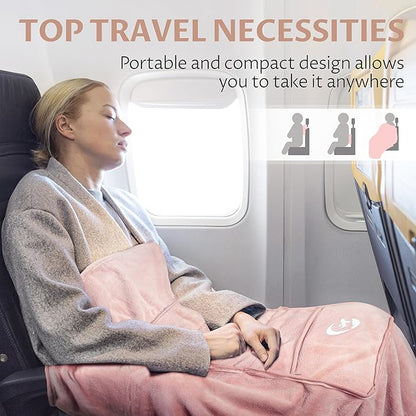 Tirrinia Travel Blanket Airplane Compact with Bag - Cozy Travel Pillow Blanket for Long Flight, Airplane Travel Essentials, Packable and Lightweight Travel Blanket and Pillow Set for Kids & Adults,