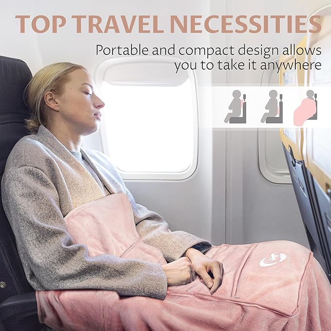 Tirrinia Travel Blanket Airplane Compact with Bag - Cozy Travel Pillow Blanket for Long Flight, Airplane Travel Essentials, Packable and Lightweight Travel Blanket and Pillow Set for Kids & Adults,