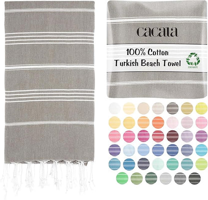 Cacala Lightweight and Thin Turkish Beach Towel 100% Cotton Sand-Free and Quick-Drying Goodness Perfect as an Extra Large Travel Towel, Beach Accessory, or Gift for Beach Lovers, 37 x 70