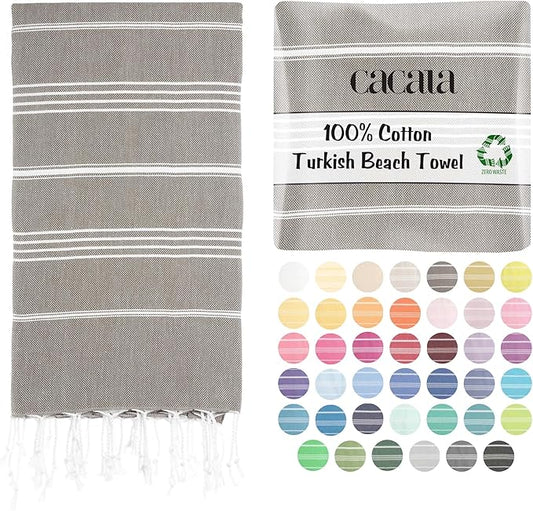 Cacala Lightweight and Thin Turkish Beach Towel 100% Cotton Sand-Free and Quick-Drying Goodness Perfect as an Extra Large Travel Towel, Beach Accessory, or Gift for Beach Lovers, 37 x 70