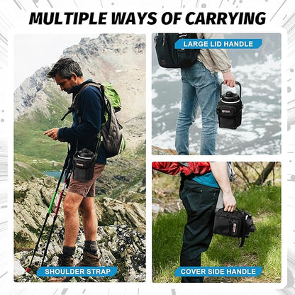 NATURE PIONEOR Insulated Water Bottles with Strap Pouch - 84 oz Stainless Steel Vacuum Bottle with Holder/Carrier/Sleeve - 18/8 Food Grade 84oz Water Jug