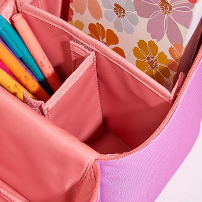 Erin Condren Tall Organizer Case, Stylish Orchid Multi-Purpose Travel Case, Removable Dividers and Sturdy Vegan Leather Handle, Carry Toiletries, Makeup, Jewelry and More