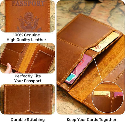 HIFA Leather Passport Holder, Handmade Passport Cover with Card and Ticket Slot - Genuine Leather, Elegant Design, Easy Access - Passport Case, Passport Wallet, Passport Holder